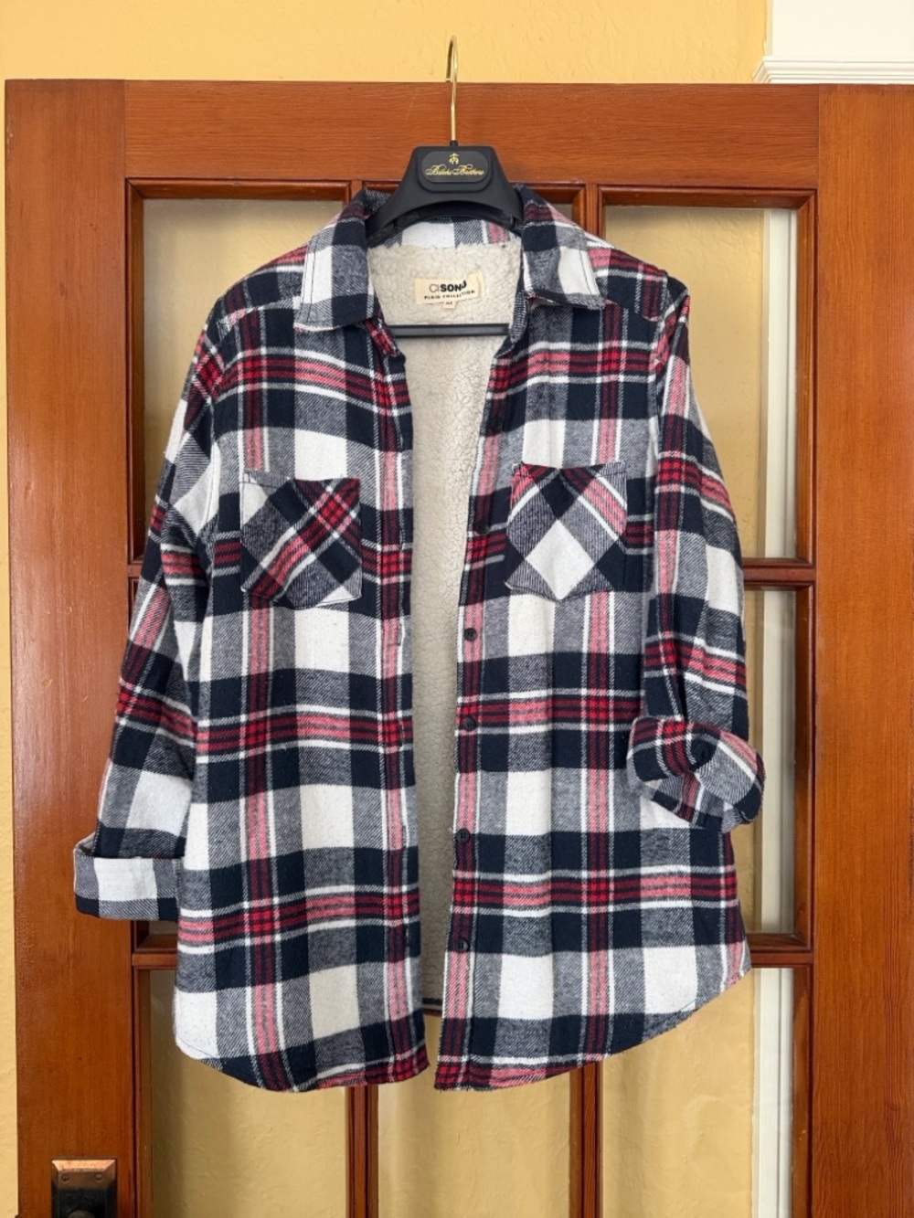 C.C Plaid Sherpa-Lined Shacket - Black, White & Red